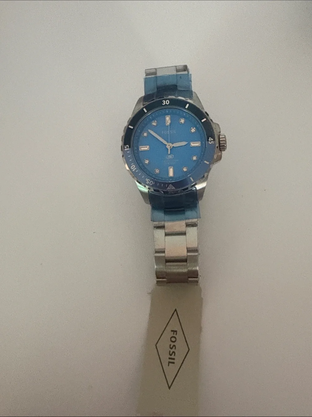 Fossil Blue Dial Silver-Tone Stainless Watch